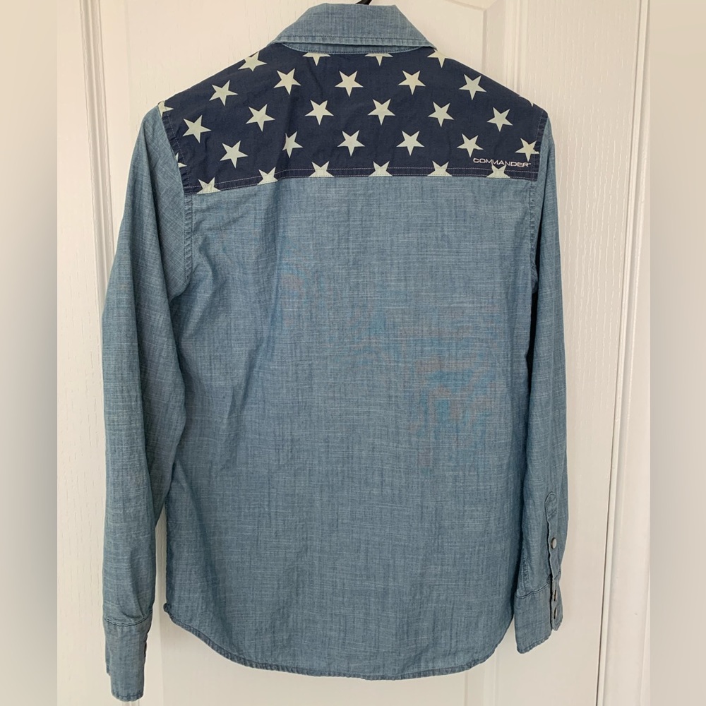 Blue Star-Accent Denim Button-Down Shirt - Picture 3 of 5